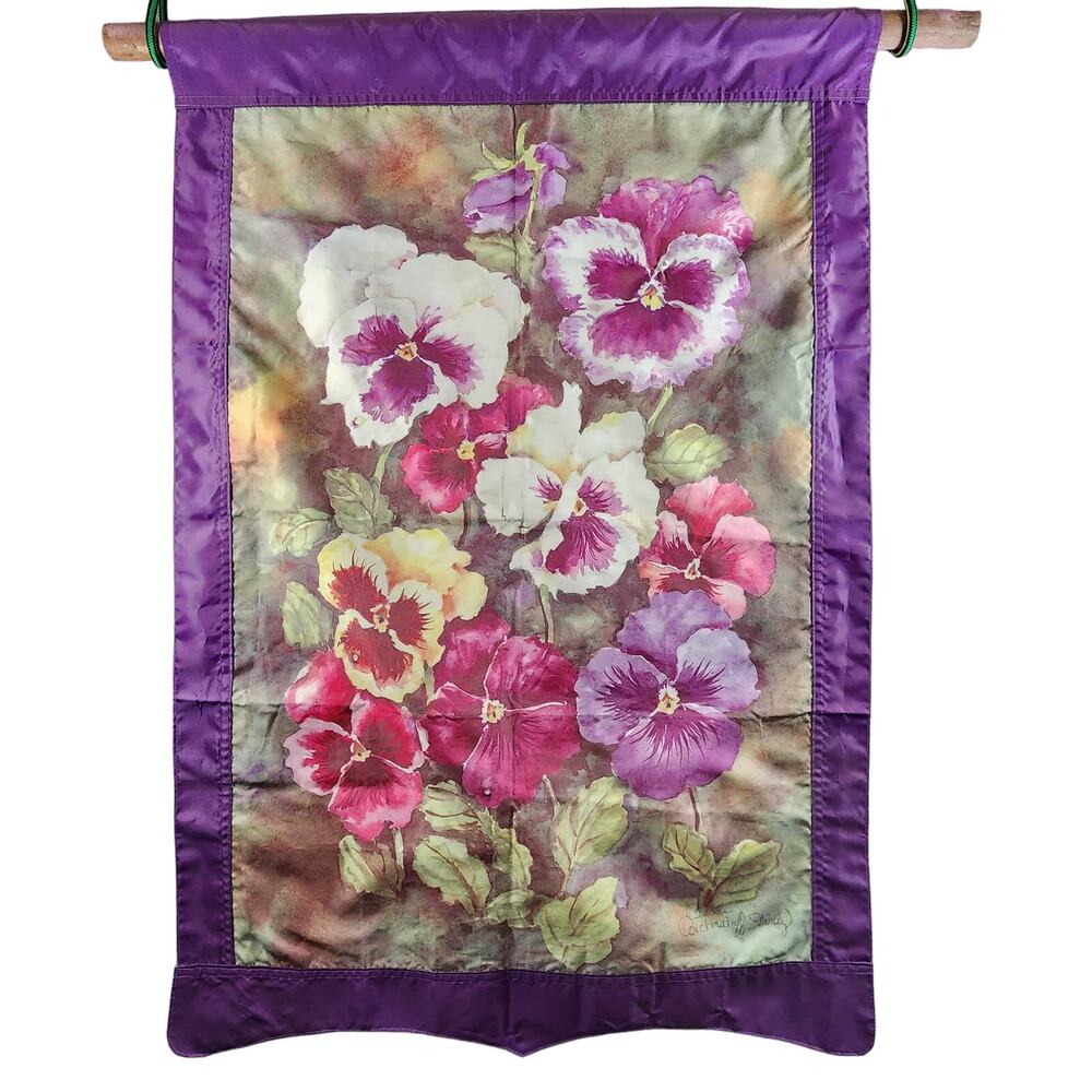 Pansies Purple Garden Flag Banner Double Sided Appliqued Yard 28"x42" Evergreen